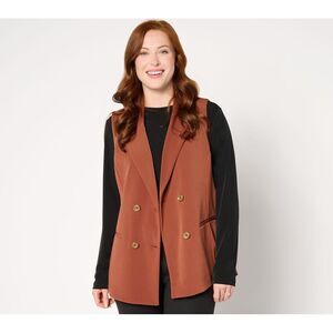 Susan Graver Women's Jacket Sz 2XS (XXS) LK Fusion Double Breasted Brown A667494
